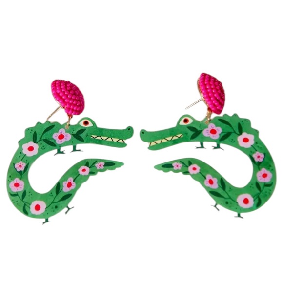 Whimsy_and_Rose Jewelry - Pink & Green Floral Crocodile Earrings